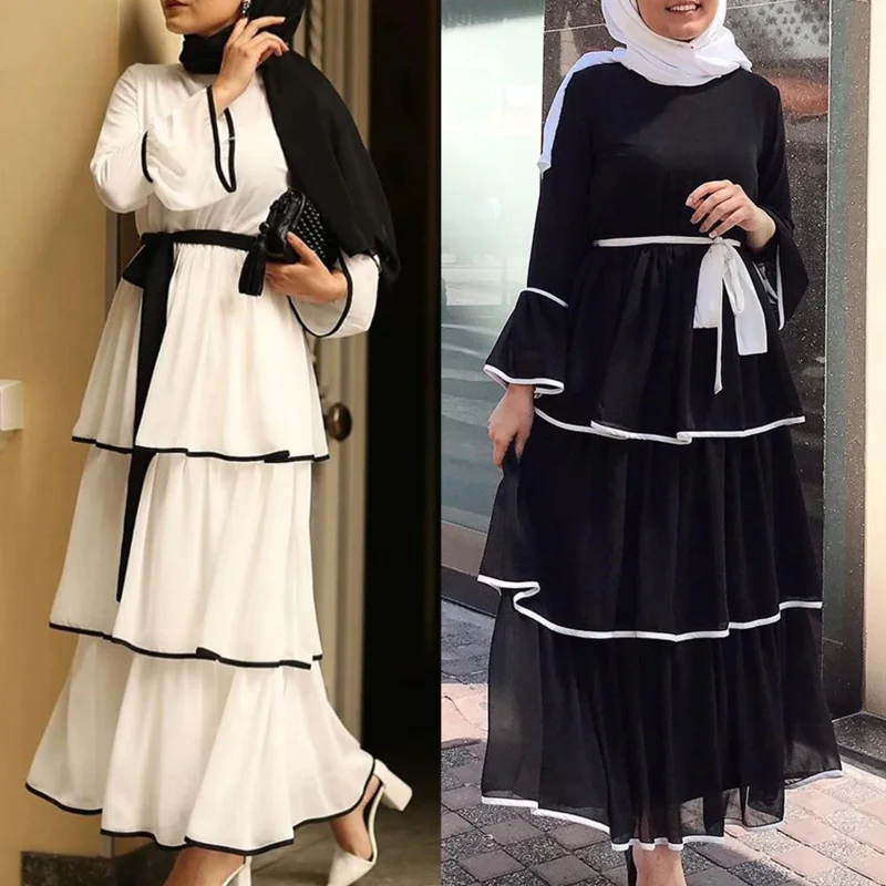 Muslim dress women Dubai abaya ruffles fashion full sleeve casual new ladies Islamic clothes Moroccan long maxi dresses rz8326