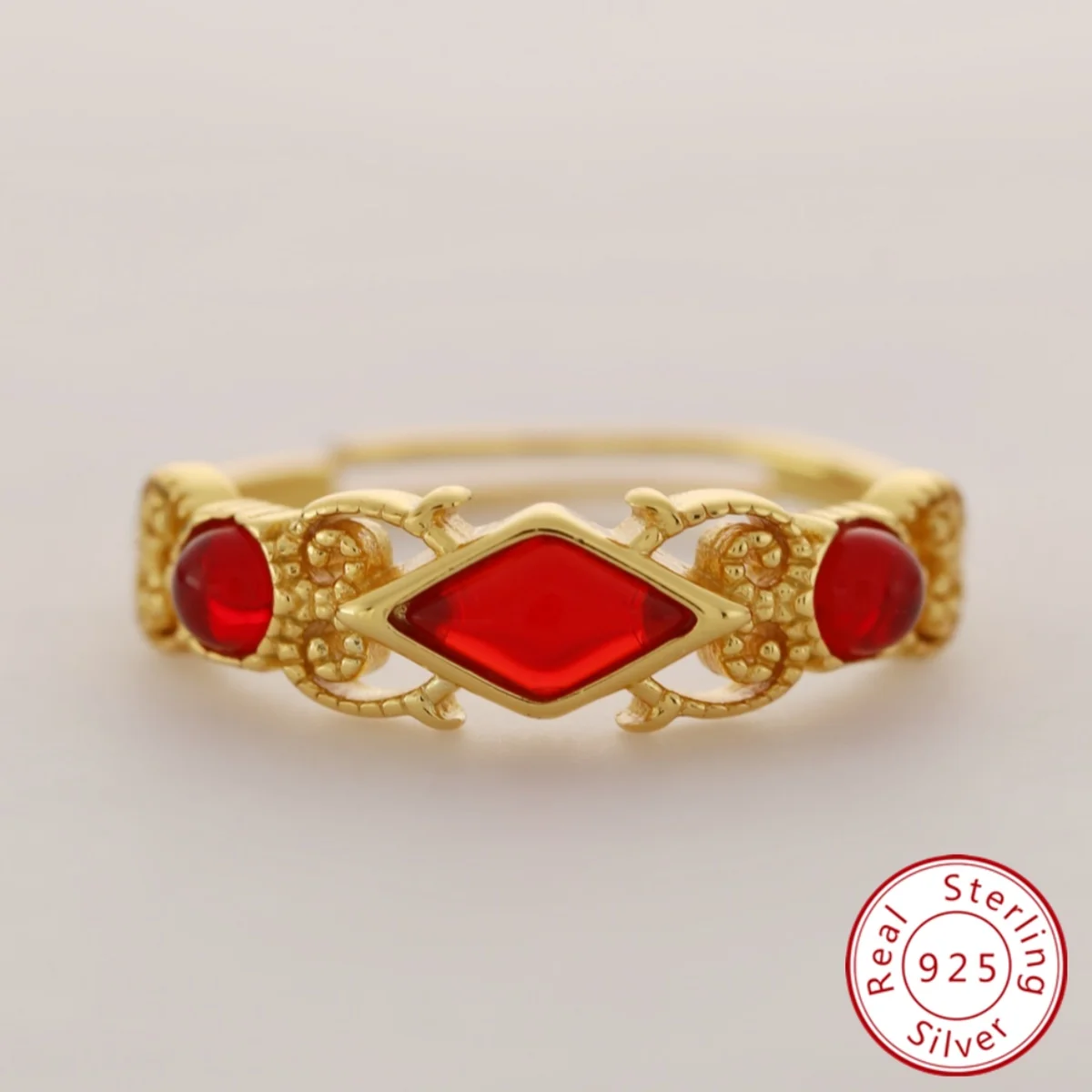 

Really S925 Sterling Silver 18k Gold color Hollow Vine Red Artificial Agate Open Ring for Women Banquet Party Gifts Fine Jewelry