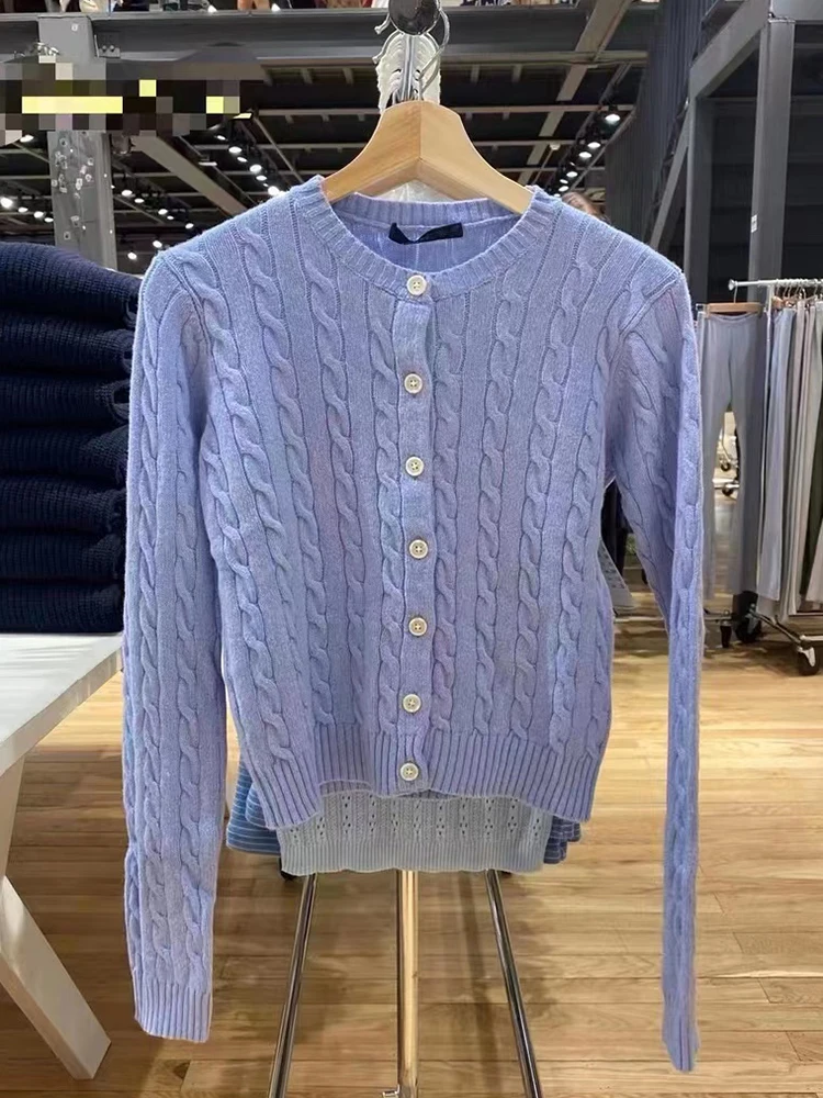 Vintage Knit Twist Cardigan Autumn Cotton Round Neck Casual Loose Button Sweaters Top Women Harajuku Solid Sweet Sweater Coat