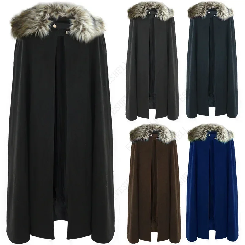 2024, мужской средневековый зимний плащ с толстым воротником, Larp Vicking Knight, накидка для косплея, пальто, готическая женская мантия в стиле ретро, стоимость Хэллоуина MN1