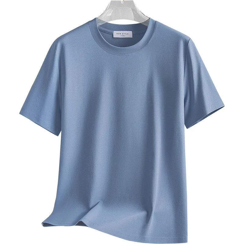 Man's Cool & Antibacterial T-shirts Liquid Ammonia Silk Cotton Short Sleeve Summer Loose T Tops Light Luxurious Quality Clothes