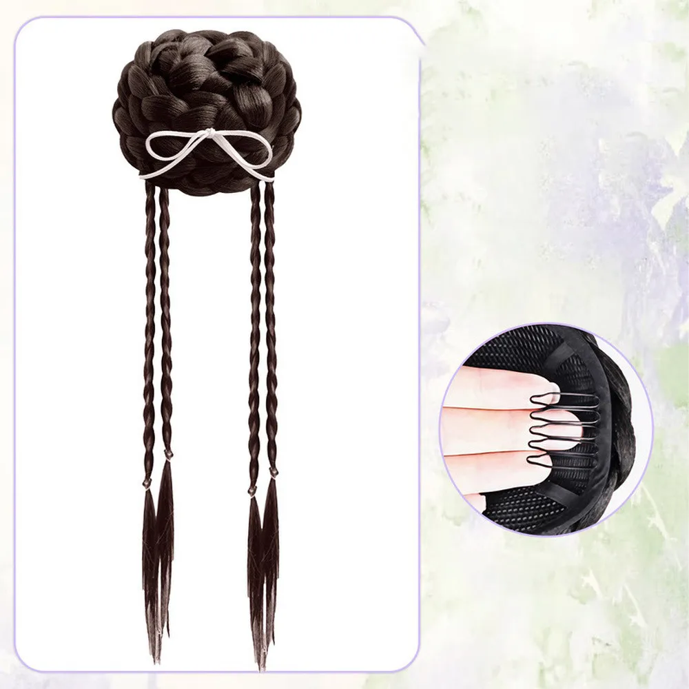 الباروكات الاصطناعية 35 سنتيمتر النساء عالية Headtop زهرة برعم رئيس الكرة كليب محاكاة الملتوية الضفائر ذيل حصان شعر مستعار كعكة