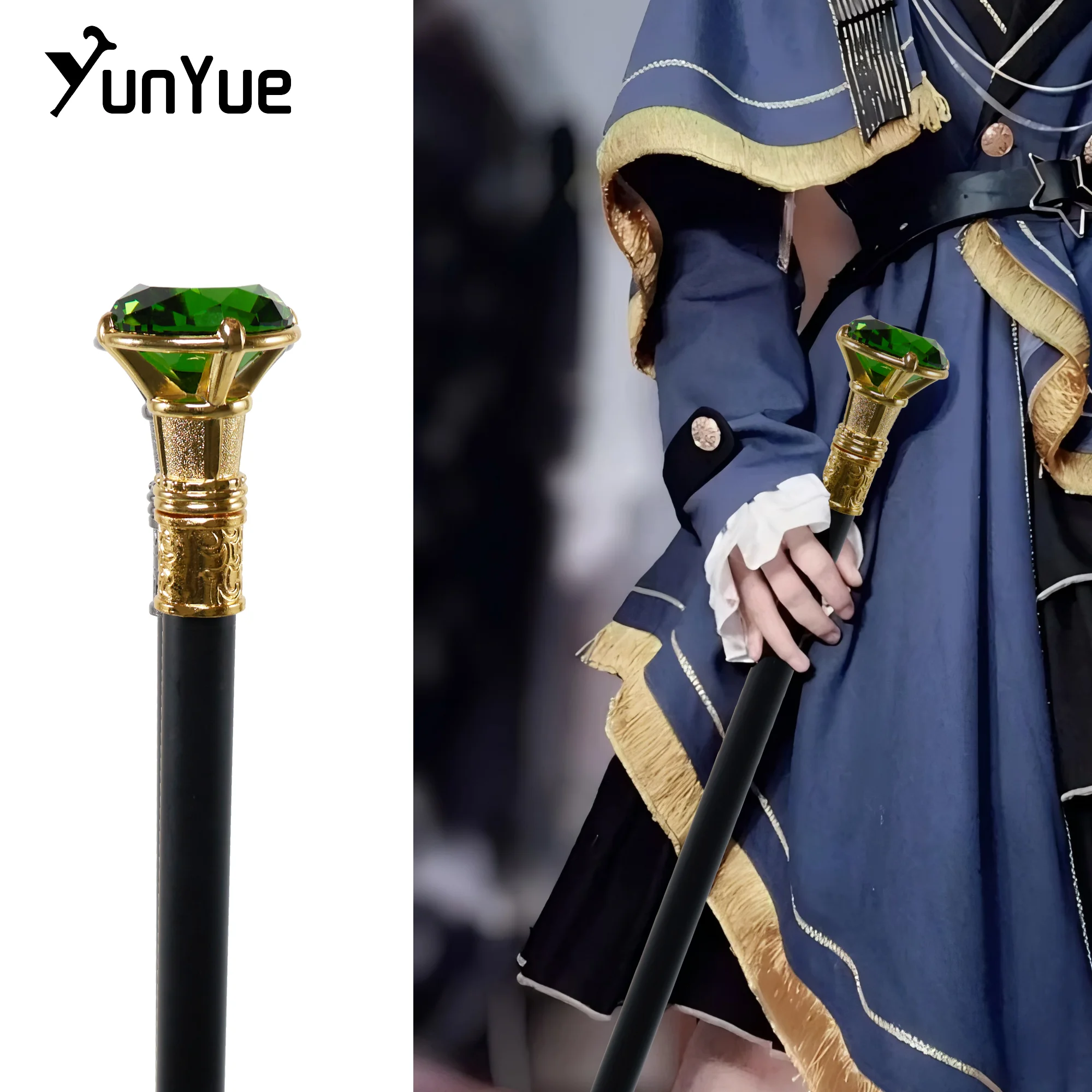 Gold Green Diamond Type Walking Cane Gentleman Vintage Handmade Fashion Decorative Walking Stick Photography Prop Stage Crutches