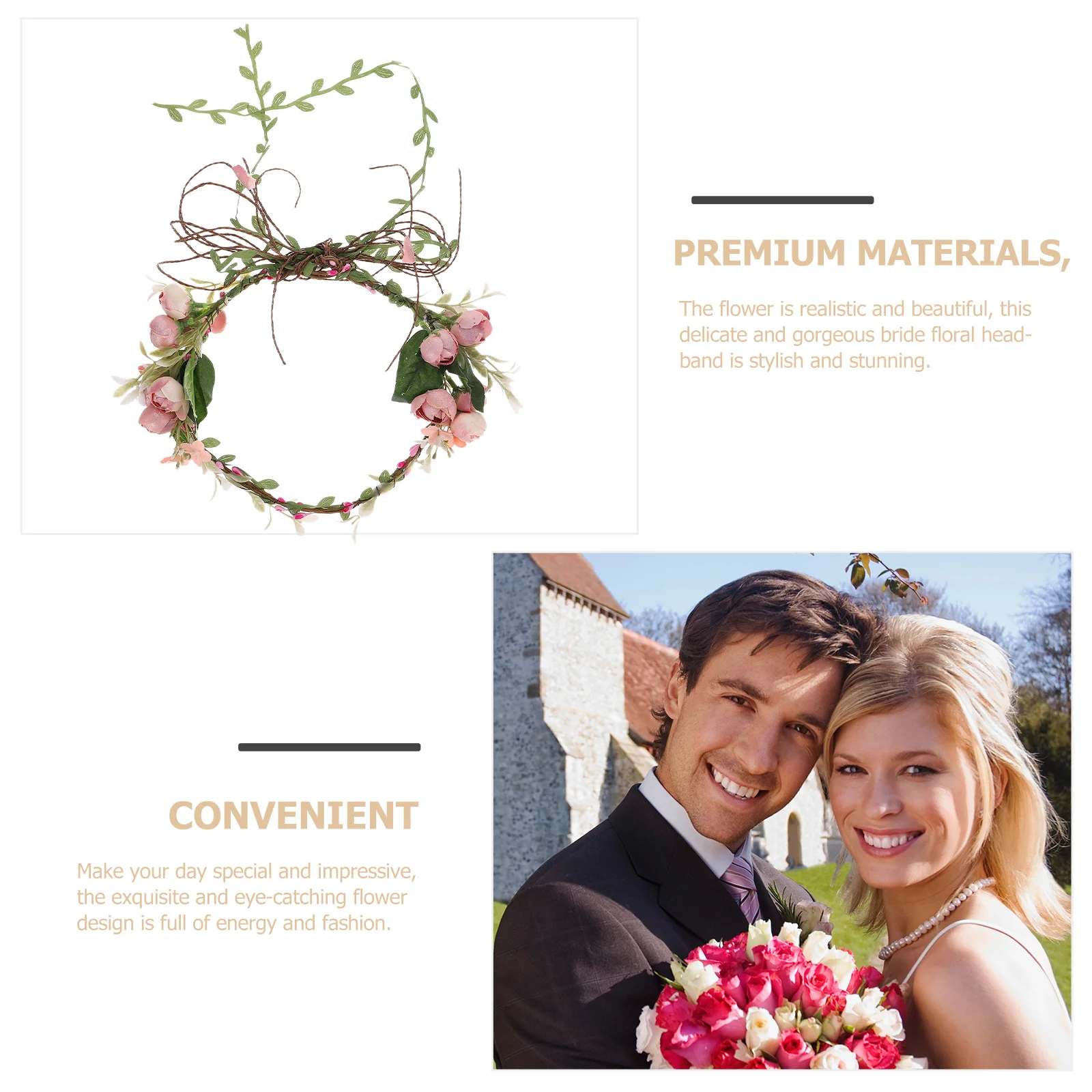 قطعة واحدة من عصابة رأس على شكل زهرة الورد الواقعية للنساء، غطاء رأس مزين بالزهور لحفلات الزفاف وأعياد الميلاد، ديكور العروس #5