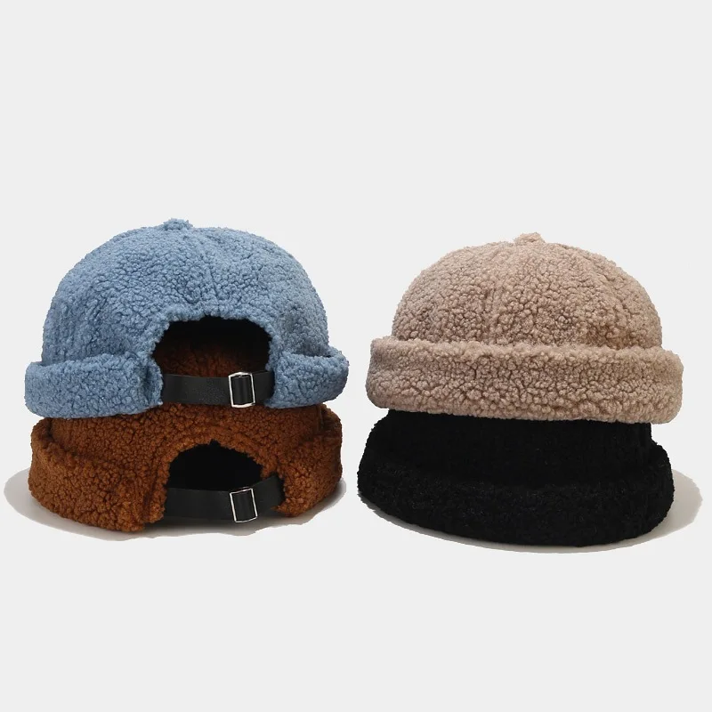 Autumn Winter CamoFleece Dome Hat Melon Retro Brimless Beanie Cap Street Hip Hop Skullcap Sailor Bonnet Beanies