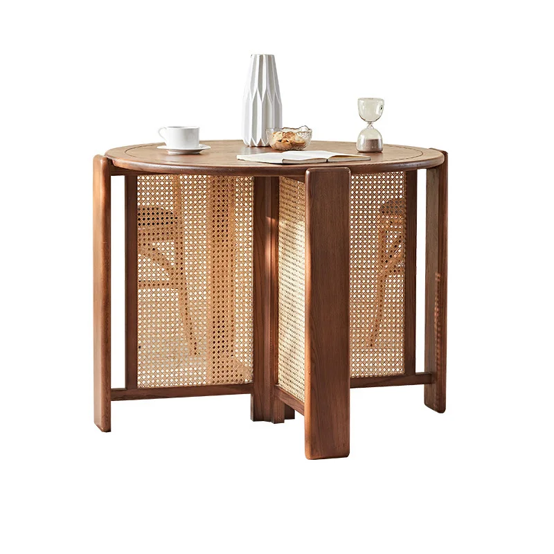 HYS wabi silent wind rattan solid wood dining table dining chair antique small apartment B & B hotel complete dining table