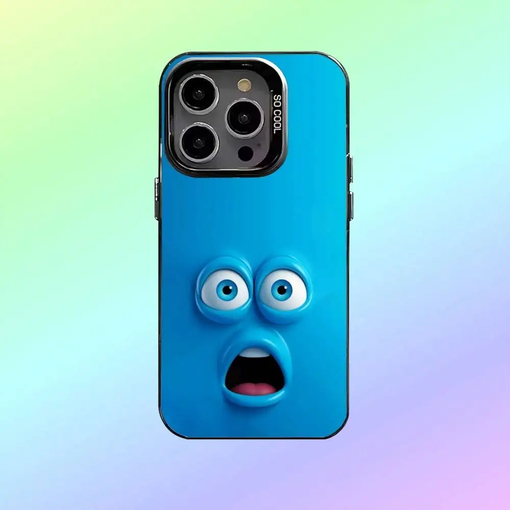 interessante custodia per telefono E-emoji per iPhone17,16,15,14,13,12,11 Plus, custodia per telefono posteriore colorata in argento Pro Max