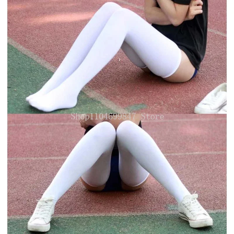 Japanese Student  Cosplay Socks Cheerleading White Anti-slip Slim Velvet Stockings Sheer Tights Long Tube Over The Knee Girls