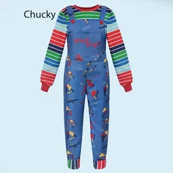 Halloween Costume Chucky ChildPlay Blue Cartoon Jumpsuit Overalls with Striped Shirt for Adult Chucky Cosplay Costume