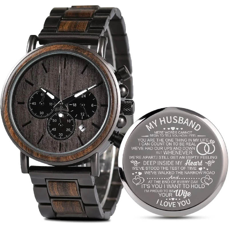 

ustom Text Engraved Wooden Watch for Men, Personalized Quartz Timepiece, Birthday Anniversary Gift