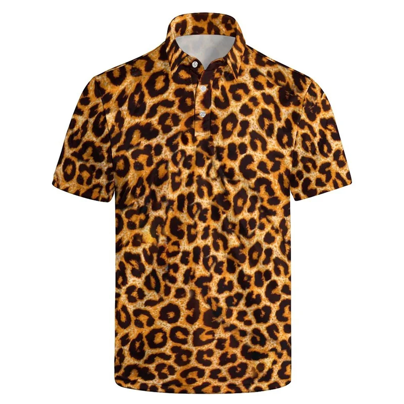 Leopard Cow Texture Graphic Polo Shirt For Men 3d Print Short Sleeve Summer Loose Button Lapel Tees Casual Street T-Shirts