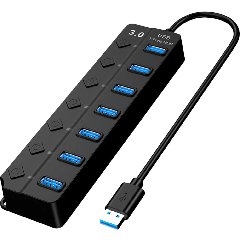 Seven Port Expander Multiple USB Splitter for Laptop Extender Hub Black Extra Ports Laptops