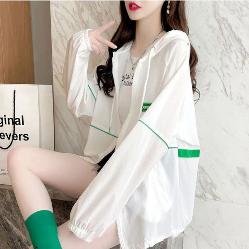 

Women's Loose-Fit Large Size Sun Protection Jacket Zip-Up Cotton Cardigan With Hood For Summer 2025 Anti-Uv Thin Top