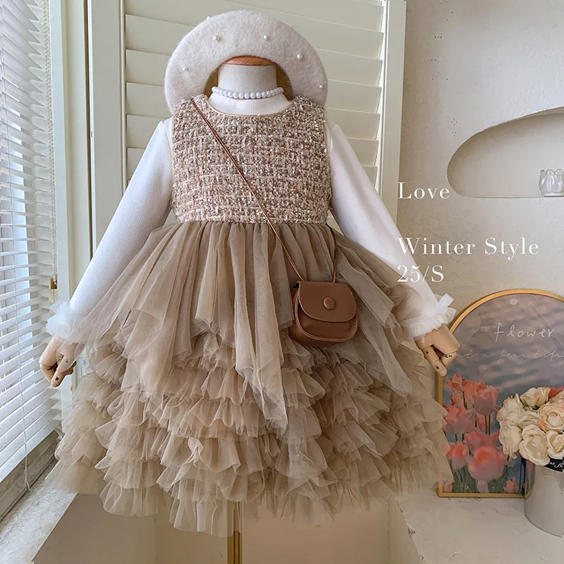 

Winter Toddler Girls Princess Dress Ruched Thicken Warm Kids Baby Girls Dress+white Versatile Infant Girls Undershirt Outfit