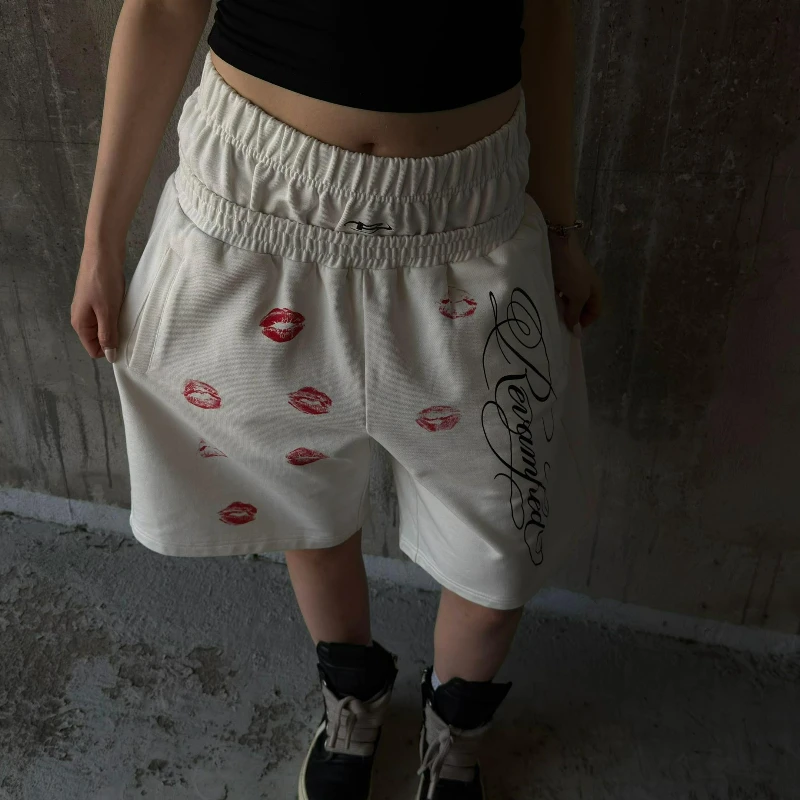 

Double Waist Lip Print Pattern Sports Shorts Y2k Retro Sports Pants American Hip-Hop Casual Streetwear Men Women Jogging Shorts