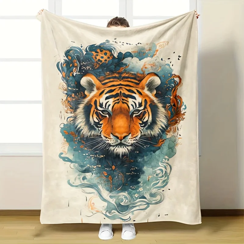 Smoke Tiger Design Pattern Flannel printed blanket suitable for all seasons suitable for living room office sofa and travel
