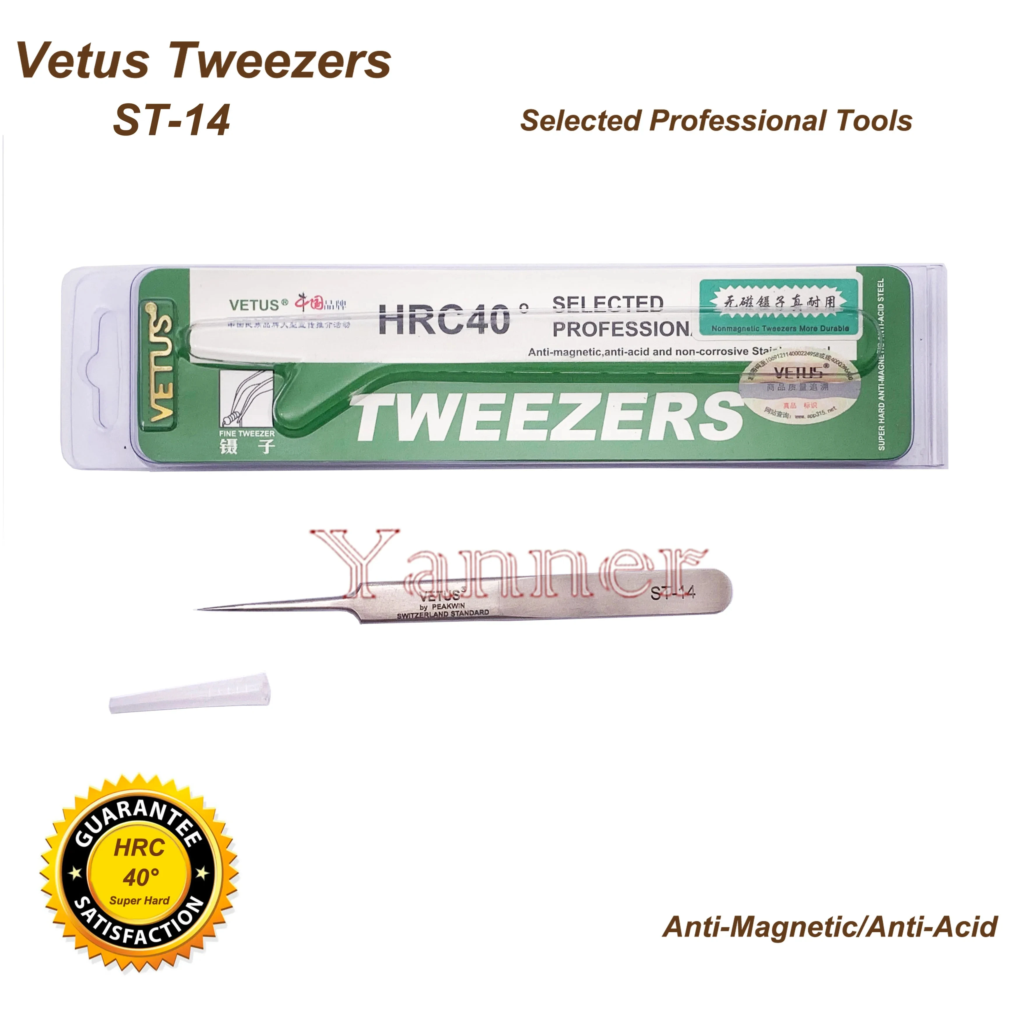 A+ VETUS TWEEZER ST-14 Fine Straight Tip High Quality Stainless Steel Super Hard Anti-magnetic and Anti-Acid Precision Tweezers