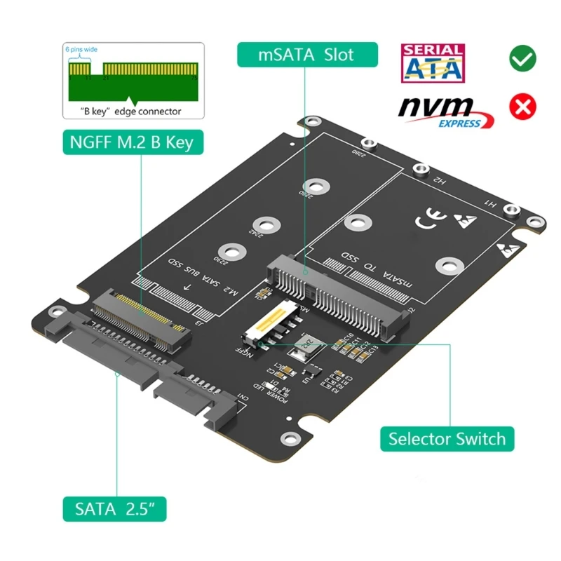 อะแดปเตอร์ NGFF MSATA ไปยัง SATA3.0 ตัวแปลงภายนอก 2 ใน 1 mSATA m.2 NGFF ไปยัง SATA3.0 อะแดปเตอร์ Risers พร้อมป้องกันกรณี