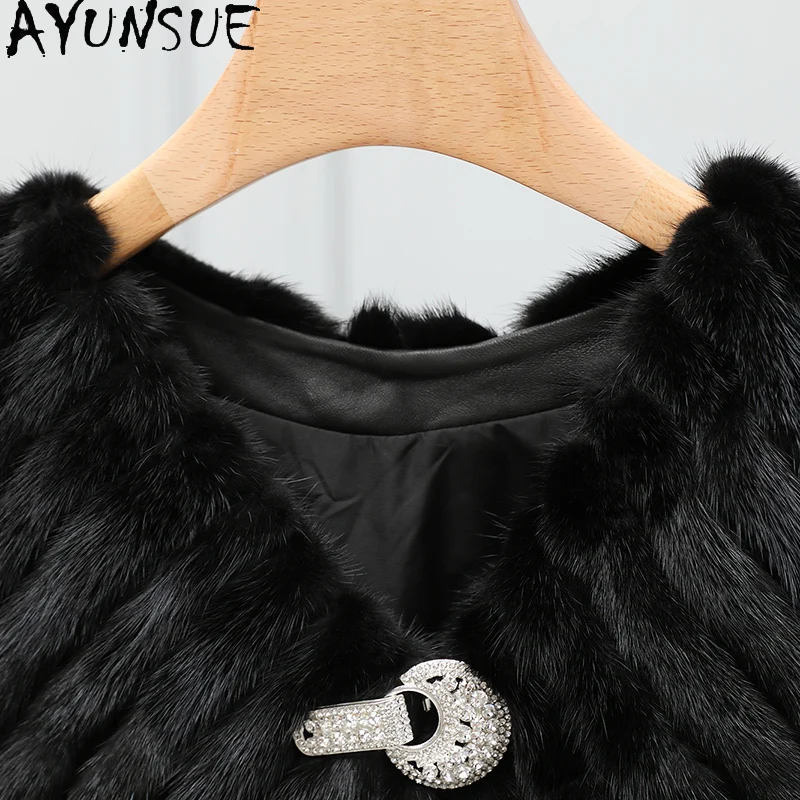 AYUNSUE réel manteau de fourrure de vison femmes vêtements de luxe réel manteaux de fourrure femme demi-manches 2025 veste d'hiver Шуба Женvald Patchwork vison