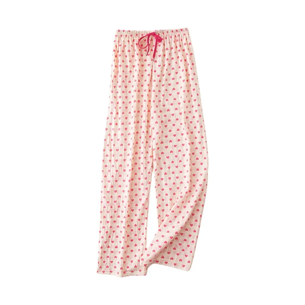 

Sweet Korean Style Plaid Heart Long Pants Colorful Soft Loose Trousers Draped Design Comfortable Drawstring Pants Vacation Wear
