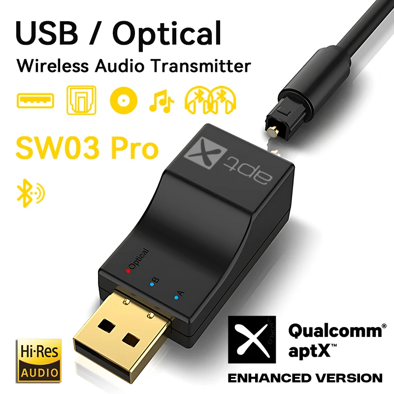 SW03 Pro APTX USB Optical Bluetooth Audio Transmitter aptX-Adaptive/HD/LL Dual Stream HIFI Wireless Adapter For TV PC PS4/3 Xbox