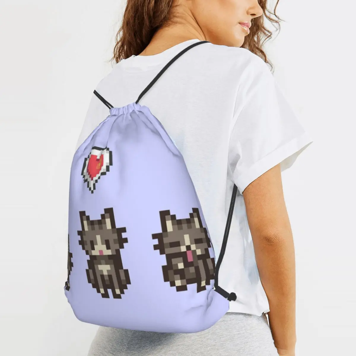 

Stardew Valley GreyGray Cat Backpacks Fashion Drawstring Bags Sports Bag Book Bags for Travel School