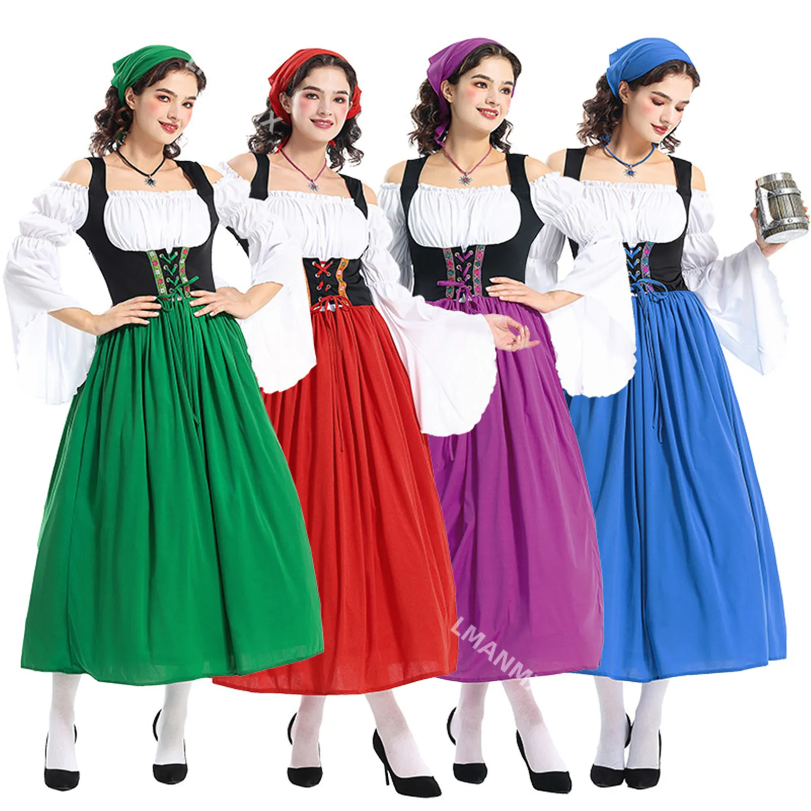 Women Medieval Farm Maid Cosplay Costume Munich Oktoberfest Beer Girl Parent-child Showing Outfits Bavarian Traditional Dress Up