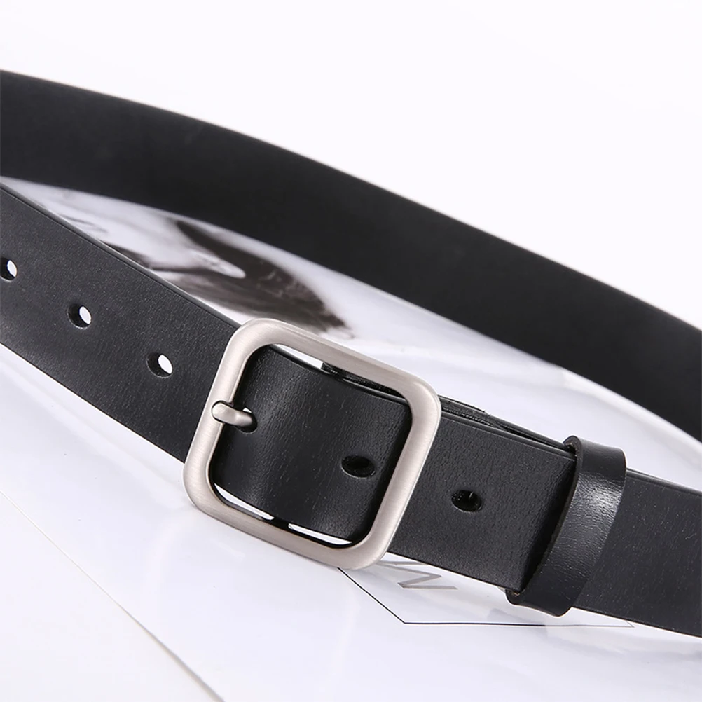 

Female Belt Adjustable Stylish Square Buckle Fashionable Gift Choice 110Cm Long 3.3cm Wide Black Silver Color