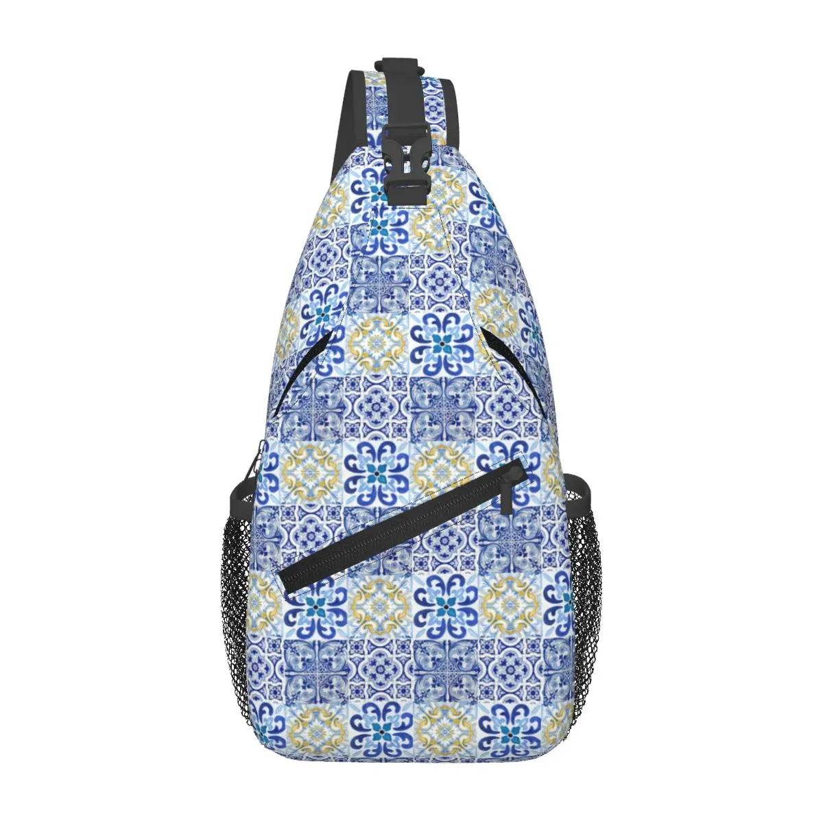 Sicilian Tiles,mediterranean,mosaic,lemons Chest Bag Men Sling Crossbody Backpack Chest Bag Travel Hiking Daypack Shoulder Bag