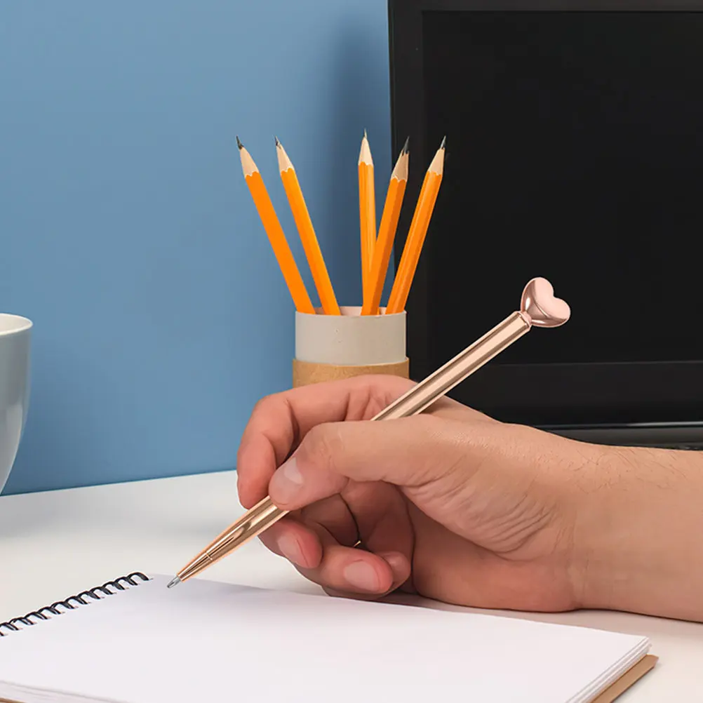 

9Pcs Metal Heart Ballpoint Pens Retractable Decorative Writing Pens Valentines Gift Office School Supplies Bulk