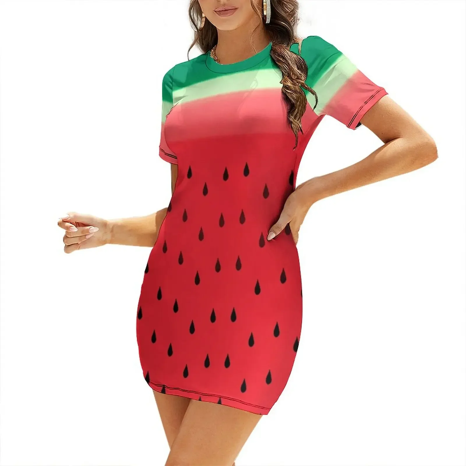 

Watermelon Stripes Short-Sleeved Dress party dresses women elegant party dresses for women 2026