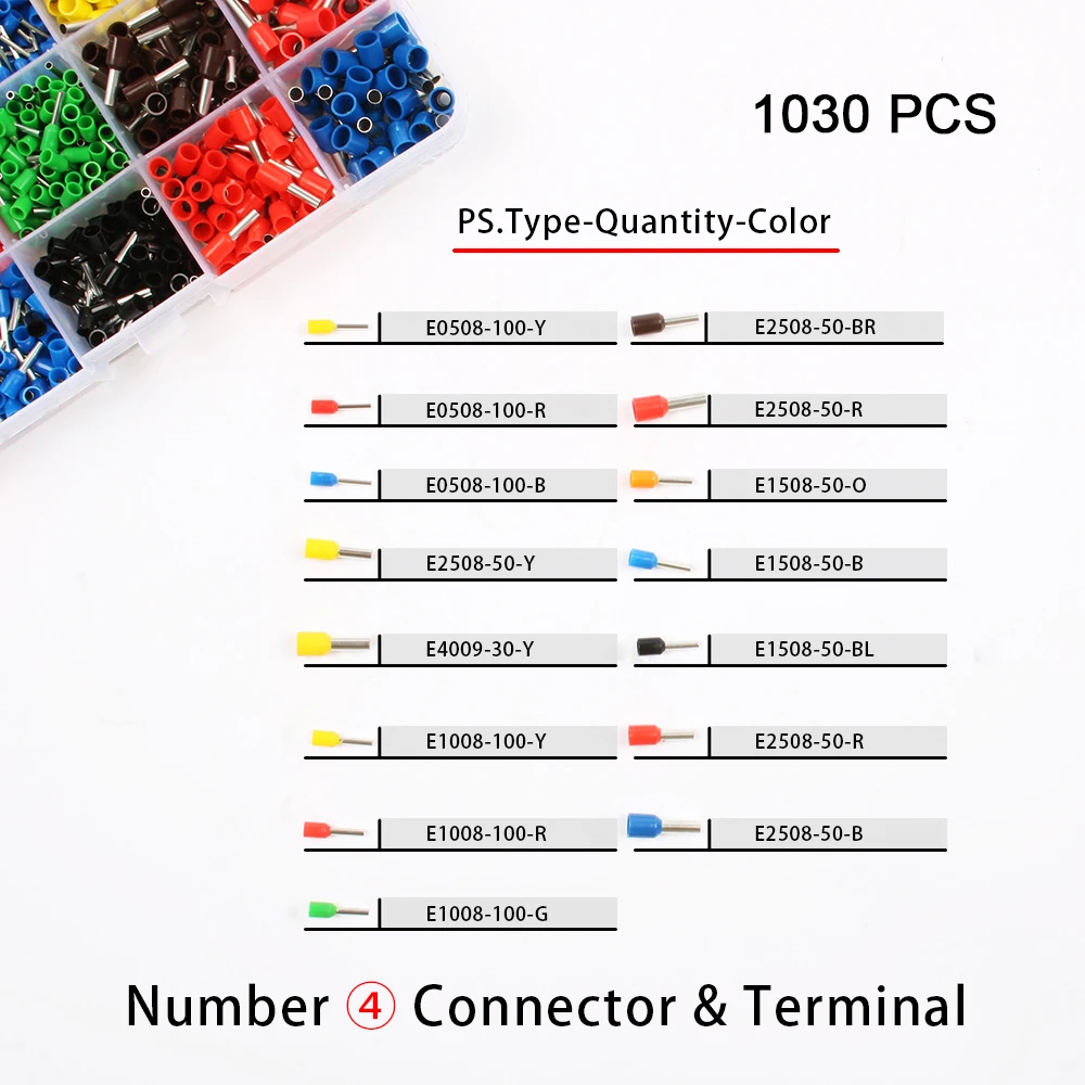 1030Pcs/Set 22-12AWG Wire Copper Crimp Connector Insulated Insulated Cord End Cable Wire Terminal Kit DIY brass DIANQI