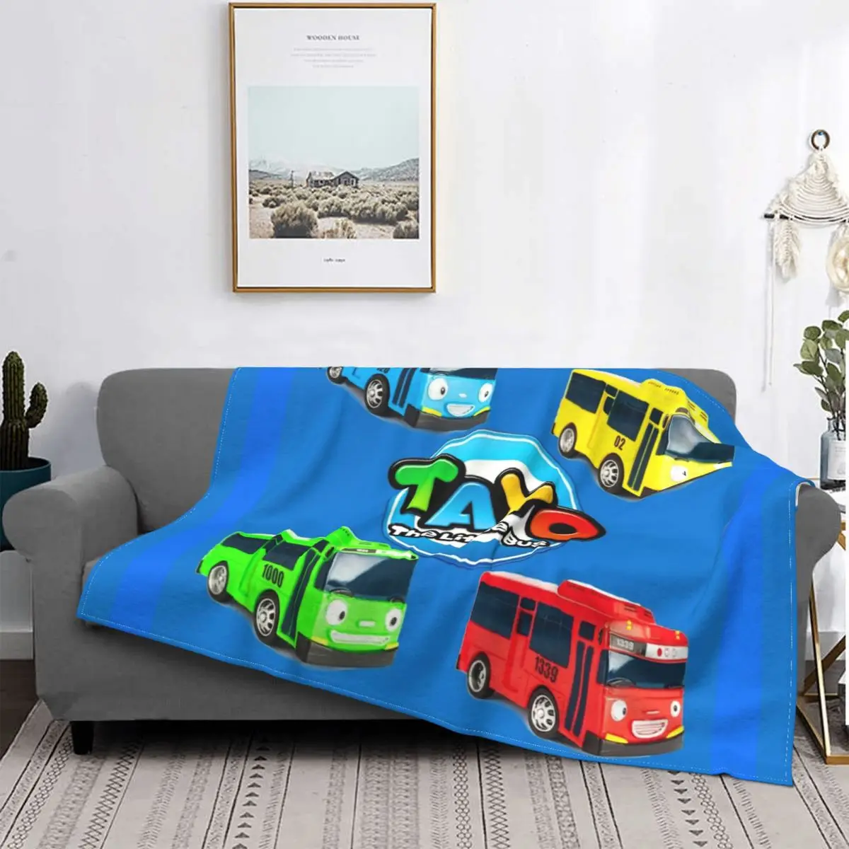 

Tayo The Little Bus Anime Pattern Flannel Blanket Kids Birthday Rainbow Colorful Blanket Home Bedroom Warm Bed Rug