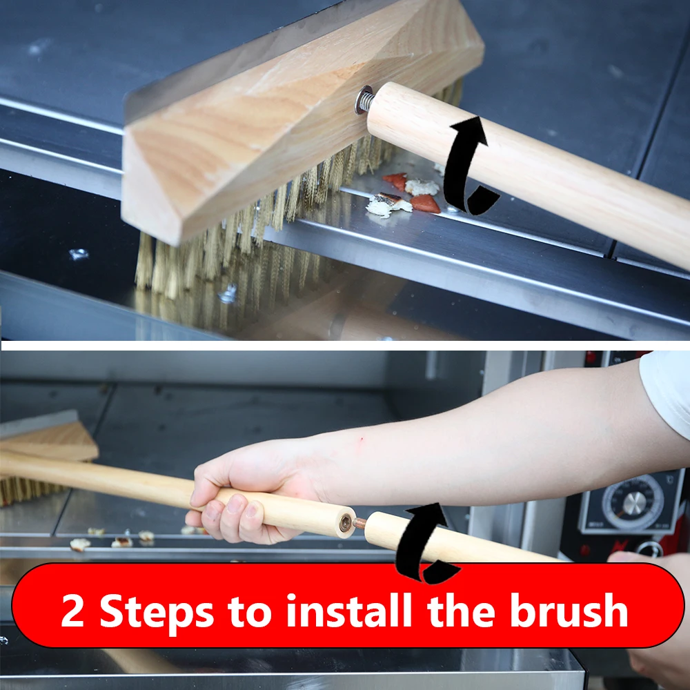 SHANGPEIXUAN Professional Pizza Oven Copper Brush 25cm Big Scraper Household Grill Brass Cleaning Brush with Wood Handle