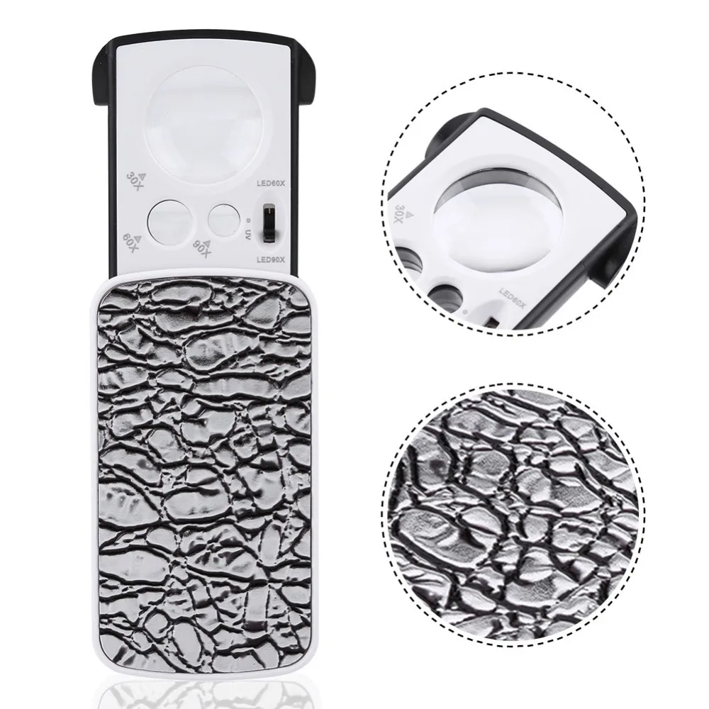 

Silver Color Magnifying Glass Black Color 60X Magnification Optical Magnifier 30X Magnification 90X Magnification