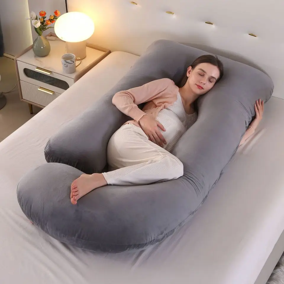 

STLF Cooling Bamboo J Shape Double G-Shaped Maternity Pillow Adjustable Removable Cover Side Sleeper