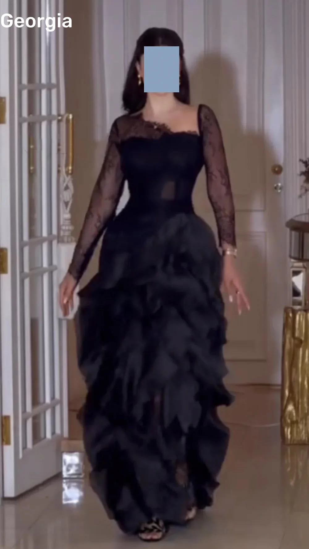 Black Elegant Party Dresses For Women Customized A-Line Split Square Neckline Prom Dresses Flowers Zipper Up Wedding Party Dress