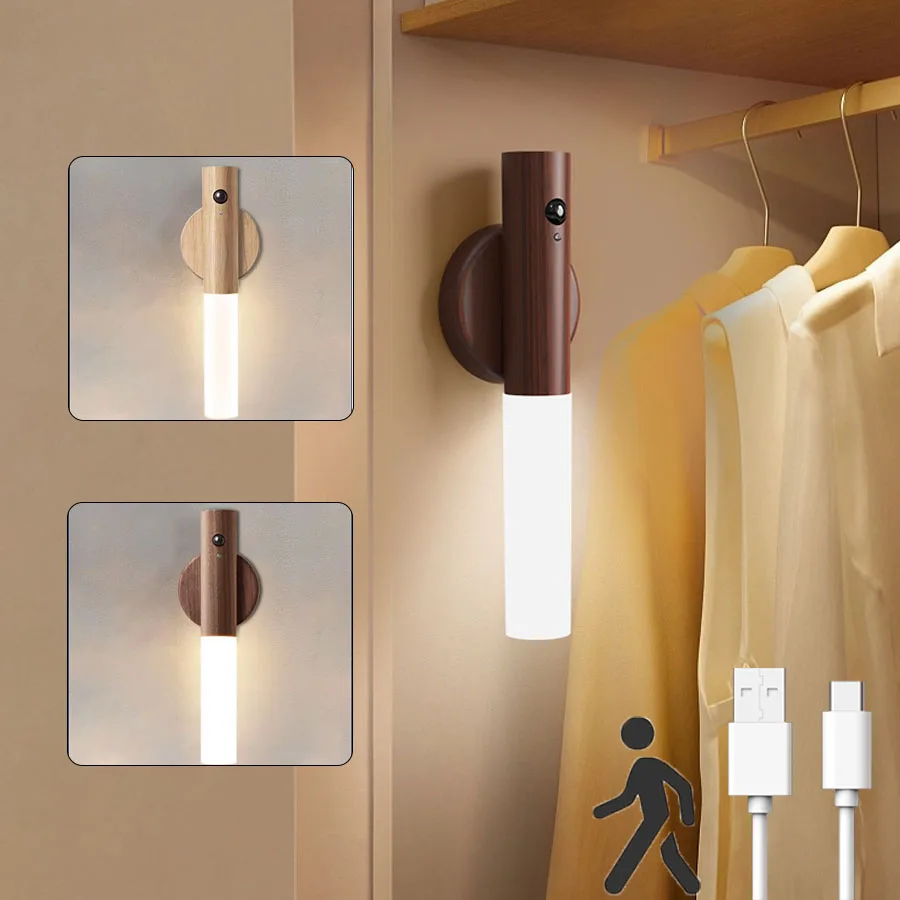

Night Light Motion Sensor Light Magnetic Rechargeable Night Lamp Wall Hallway Wardrobe Table Stair Cabinet Bedroom Kitchen Light