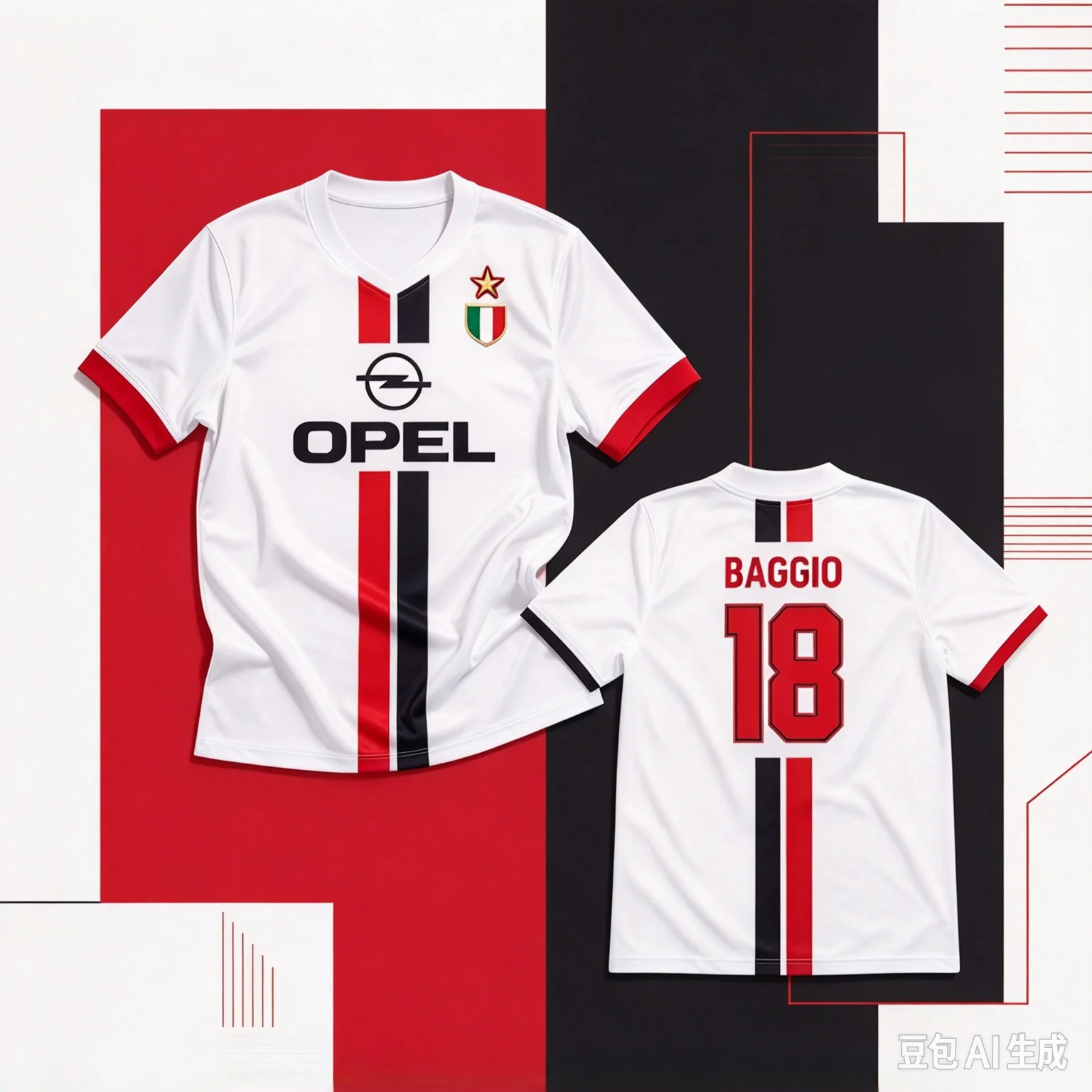 95/96 Milan Roberto Baggio 10# Unisex Retro Football Jersey Shirt, 3D Print Mesh Ventilation Quick-dry Jersey Shirt, Fan Gifts