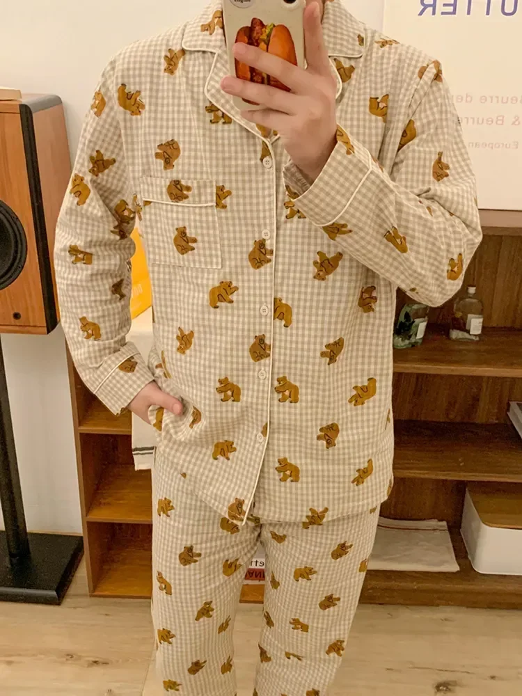 Set Print Long Home Tops Kawaii Lovers Cartoon Autumn Women Casual Couple Bear Sleeve Winter Elegant Sweet Vintage Pajama Sleep