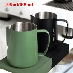 400ml/600ml Stainless Steel Coffee Latte Art Cup Double Scale Milk Jug Pointed Mouth Milk Foam Milk Cup Barista Latte Art Tool