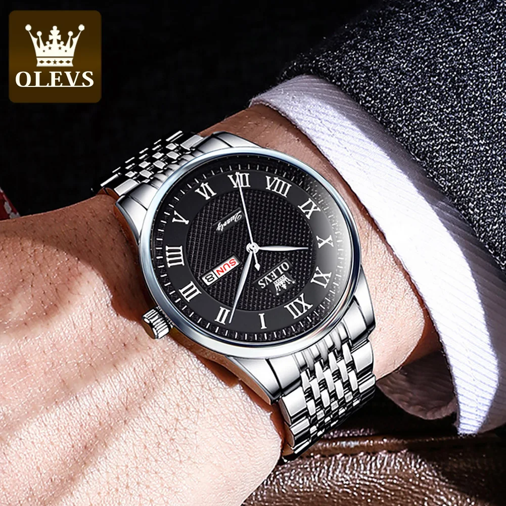 

OLEVS New Mens Watches Top Brand Luxury Stainless Steel Waterproof Week Calendar Fashion Quartz Watch for Men Relogio Masculino