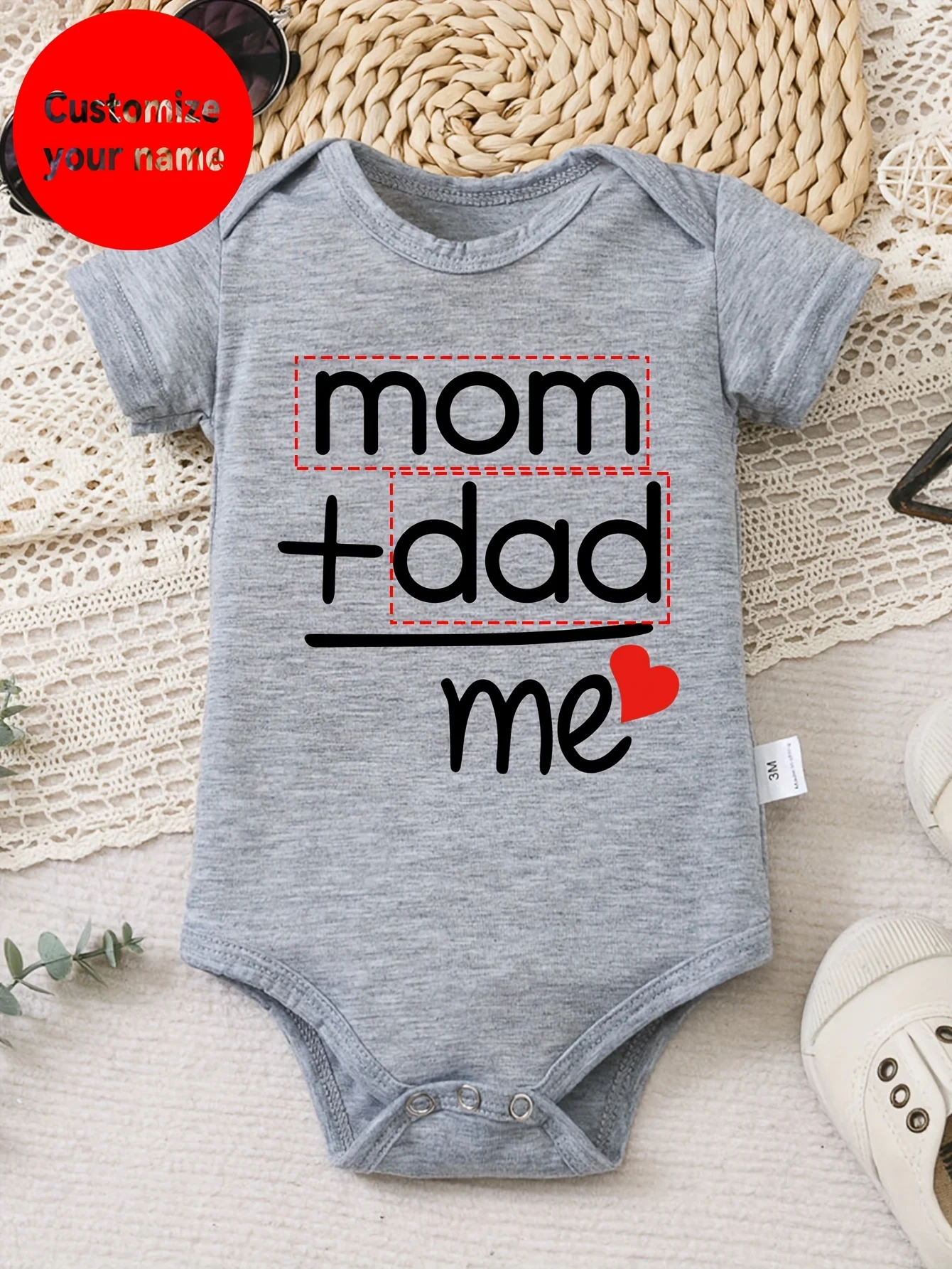 Baby Jumpsuit Name Customization with My Letters and Heart Pattern Printed Casual and Comfortable Round Neck Triangle Jumpsuit
