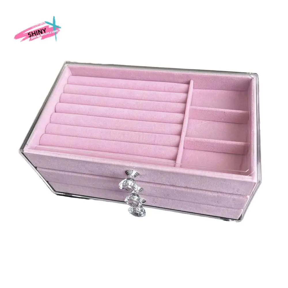 

Hollow Tray 3-Tier Jewelry Storage Box Transparent Dust-proof Flannel Jewelry Box Plastic Square Earrings Jewelry Box Storage