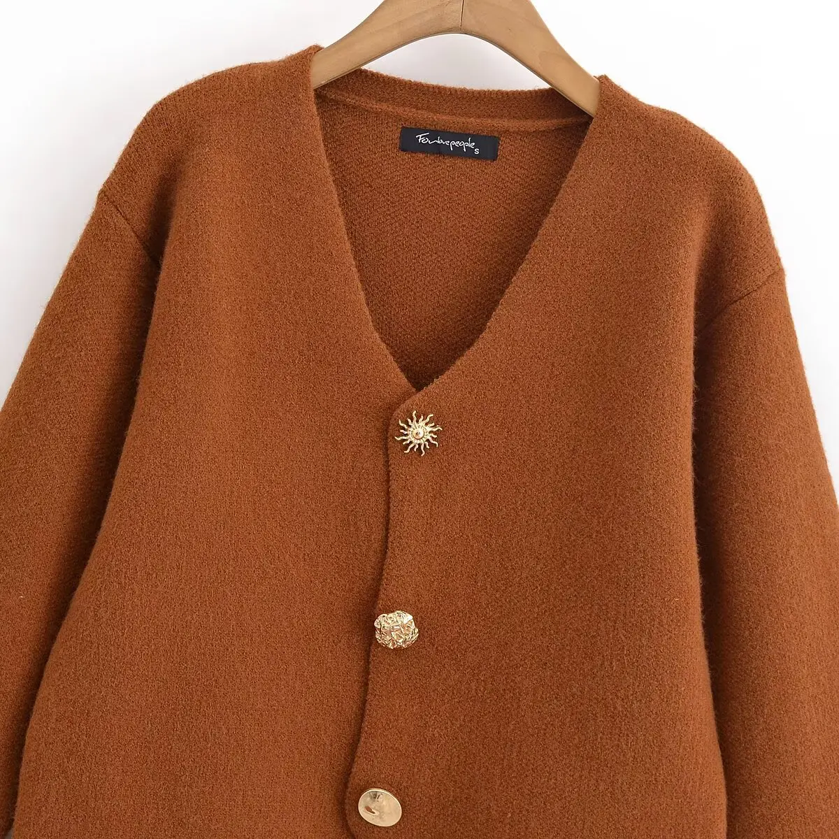 KONDALA-cárdigan informal Vintage para mujer, cárdigan de manga larga con botones marrones, moda Primavera otoño 2025, cárdigan sencillo y elegante para mujer