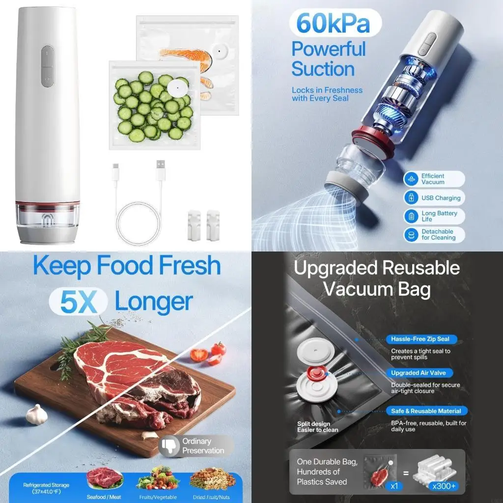 

Tap Handheld Vacuum Sealant with 30 Friendly Recyclable Complimentary Bags For Quick Sealing Innovation Lock Waste Minimization