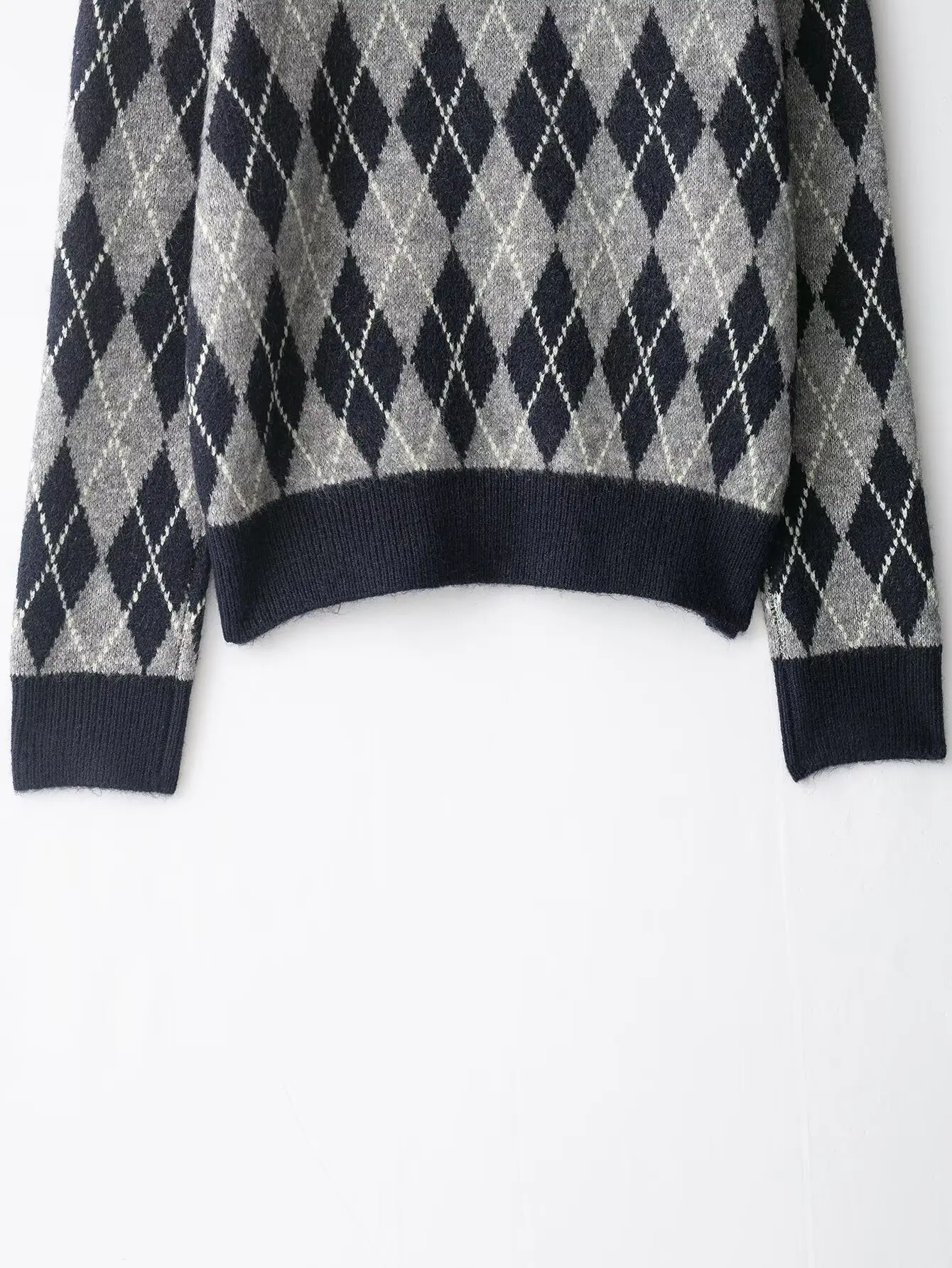 Dave&Di Maglione da donna Maglieria Abbigliamento donna Nordic Vintage Diamond Jacquard Maglione pullover con scollo a V per top da donna