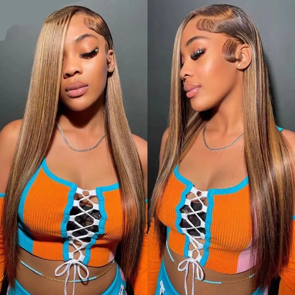 230% Raw Hd Highlight Ombre P4/27 Colored Blonde Lace Front Human Hair Wig Peruvian Straight 13x6 Lace Frontal Human Hair Wigs
