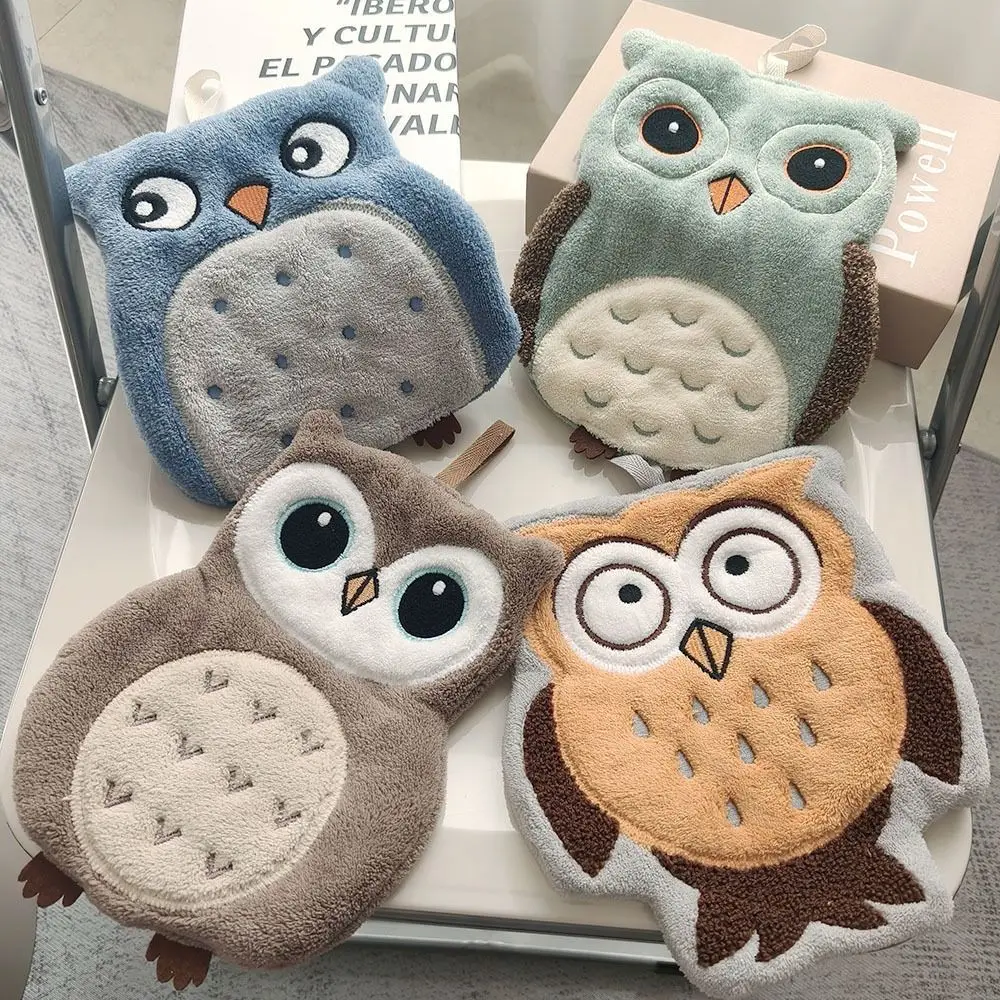 Soft Owl Hand Towels Hangable Cute Cartoon Design Kitchen Handkerchief Super Absorbent Thickened Cleaning Cloth Kitchen Home