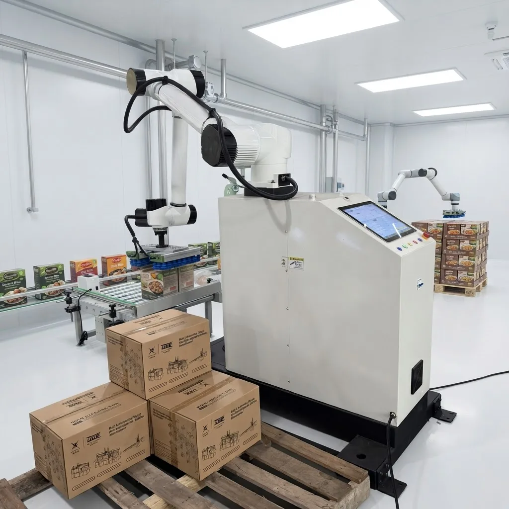 Industrial Collaborative Robotic Arm Automatic Palletizing No Programming 24H Mobile Layout For Chemical Beverage Food